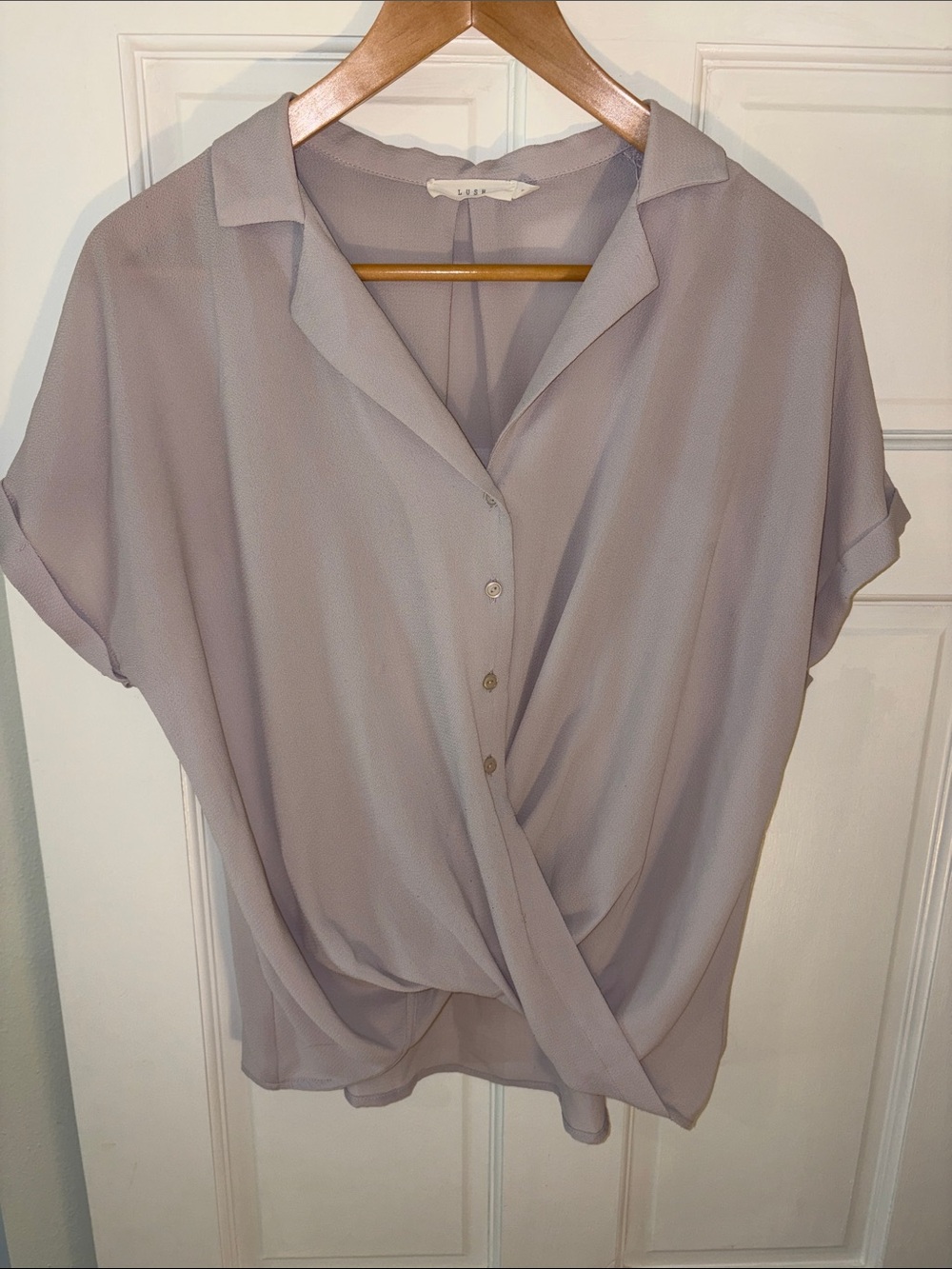 Lush Lavender Wrap-Front Short Sleeve Blouse